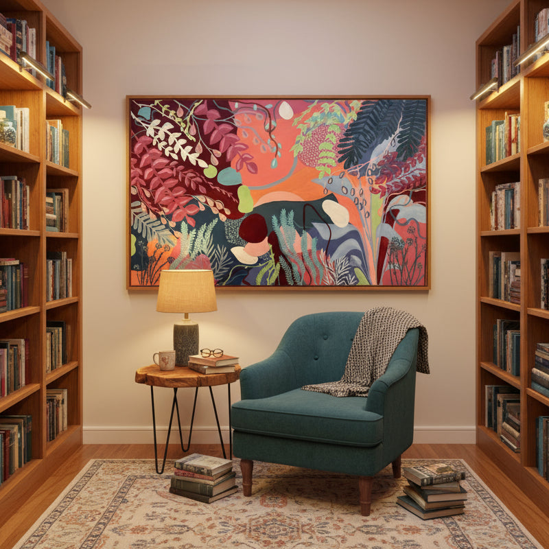 Before All Flowers – blush, coral and blue abstract floral-inspired art print, modern wall art by Not So Fine Art