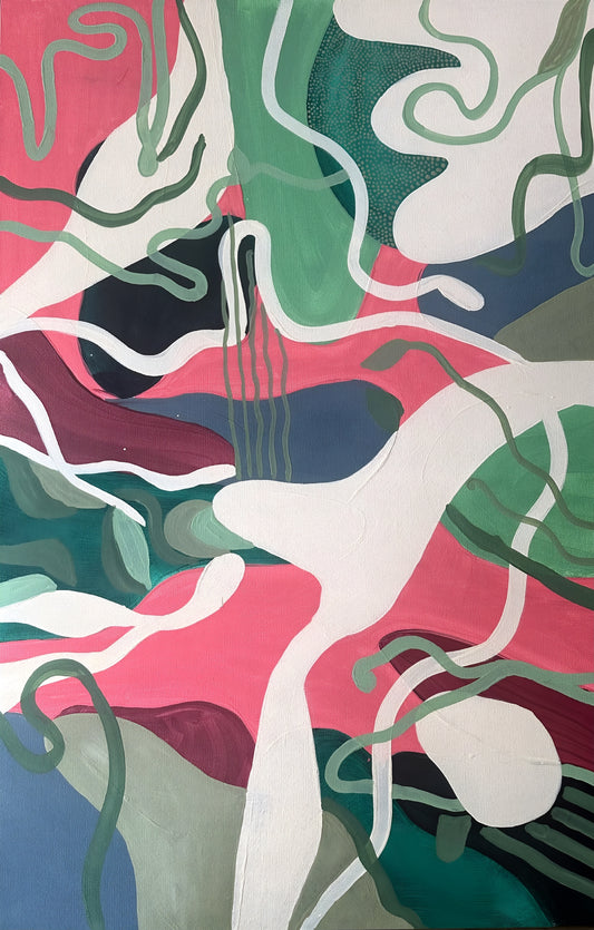 Birds – soft abstract shapes in muted tones, modern wall art print by Not So Fine Art