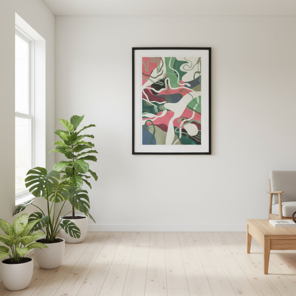 Birds – soft abstract shapes in muted tones, modern wall art print by Not So Fine Art