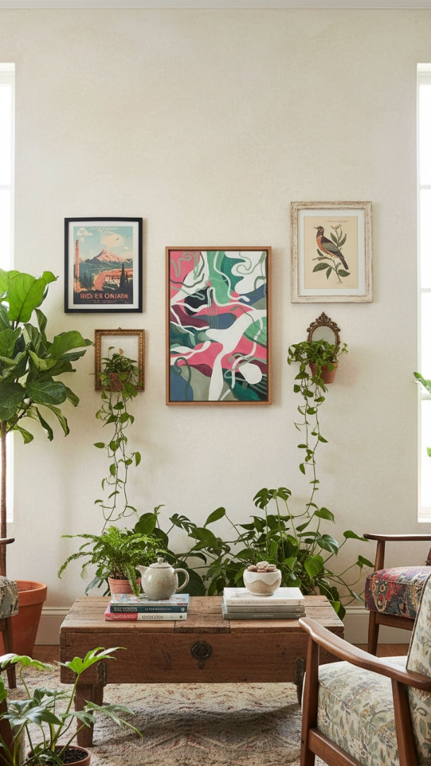 Birds – soft abstract shapes in muted tones, modern wall art print by Not So Fine Art