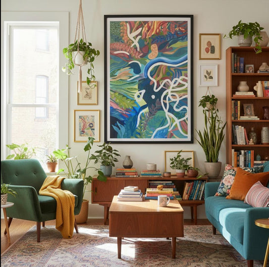 Eye of the Jungle – tropical abstract art print with bold shapes and lush tones, modern wall art by Not So Fine Art