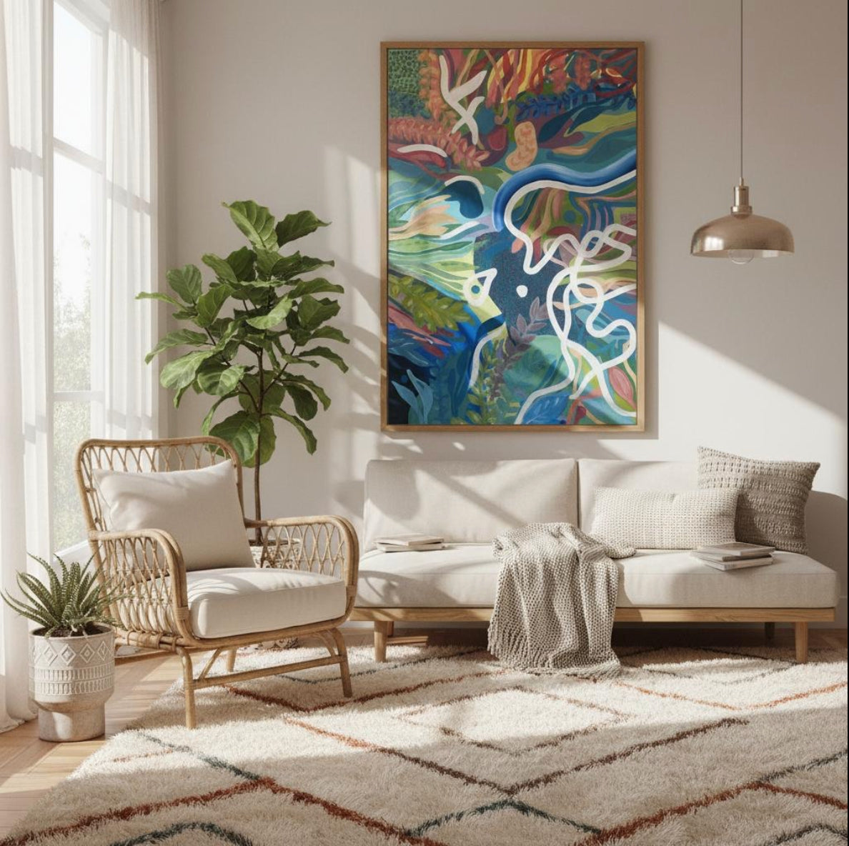 Eye of the Jungle – tropical abstract art print with bold shapes and lush tones, modern wall art by Not So Fine Art